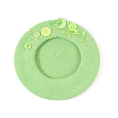 "Personalized Yupi Wool Beret with Colorful Buttons"