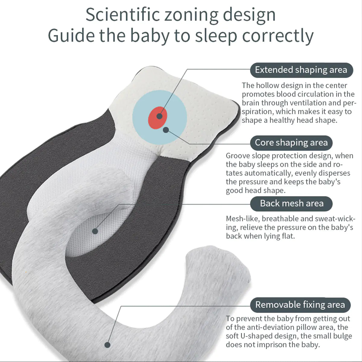 Newborn Anti-Roll Shaped Pillow for Head Correction