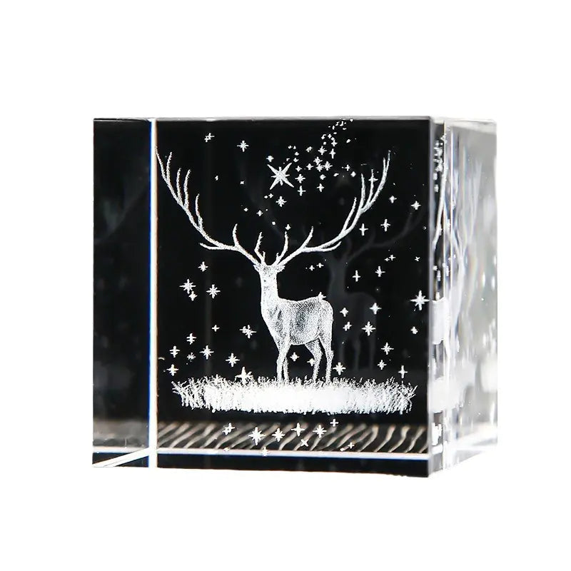 Crystal Cube with Inner Carving of Moon and Clouds