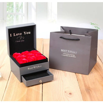 Light Blue Ribbon Jewelry Box with Rose Gift Set