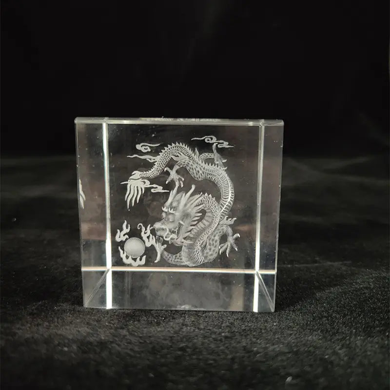 Crystal Cube with Inner Carving of Moon and Clouds