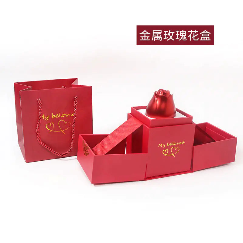 Creative Metal Rose Jewelry Box for Rings & Necklaces