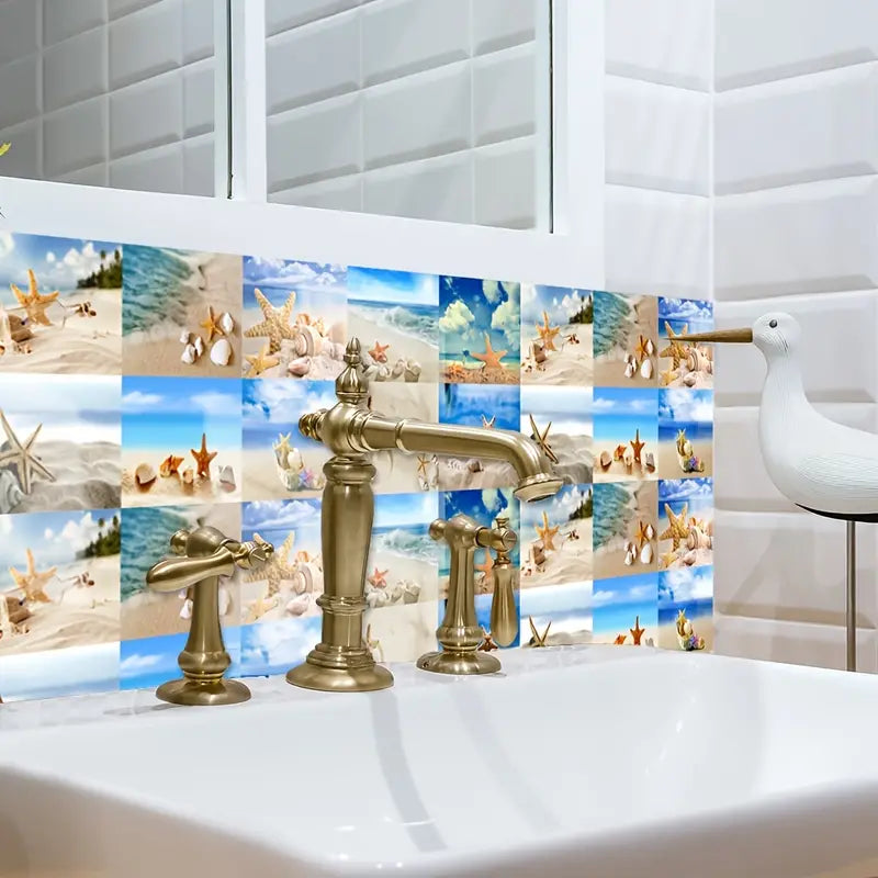 10pcs Waterproof Beach Seascape Tile Stickers