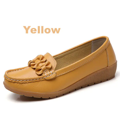 Genuine Leather Slip-On Flats with Bow for Women