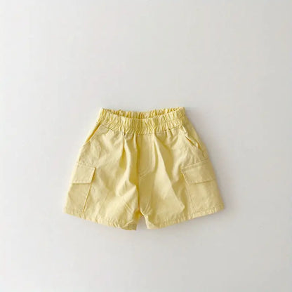 Boys Casual Plain Shorts with Pocket and Elastic Waist