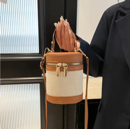 Leopard Print Contrast Color PU Leather Bucket Bag for Women - Urban Style Shoulder Handbag