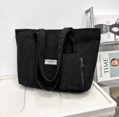 Corduroy Shoulder Bag with Mini Purse