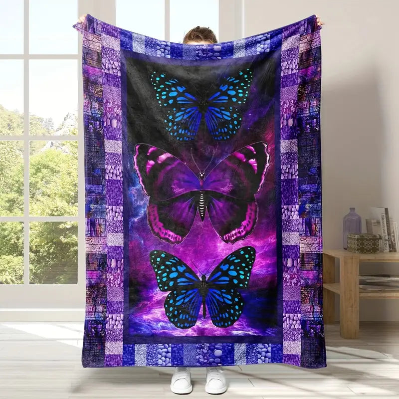Purple Butterfly Digital Printing Flannel Blanket (1pc)