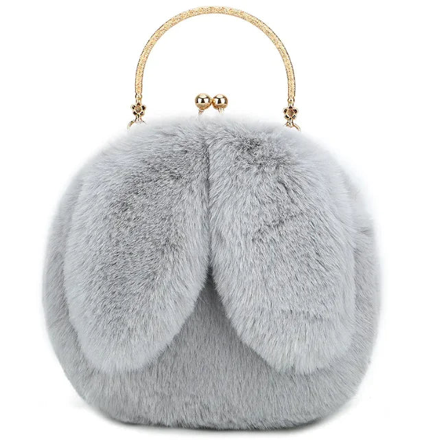 Plush Chain Ear Handbag for Kids – Cute Cartoon Faux Fur Shoulder Bag