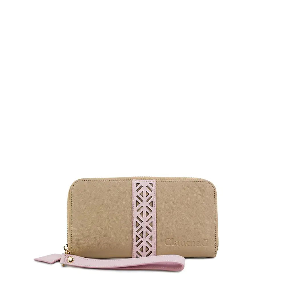 Layla Leather Wallet- Tan/Rose Quartz