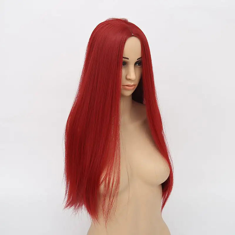 Wine Red Long Straight Wig for Women - Chemical Fiber