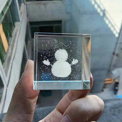 Crystal Cube with Inner Carving of Moon and Clouds