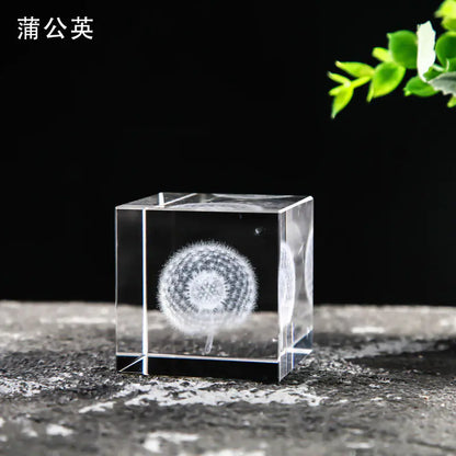Crystal Cube with Inner Carving of Moon and Clouds