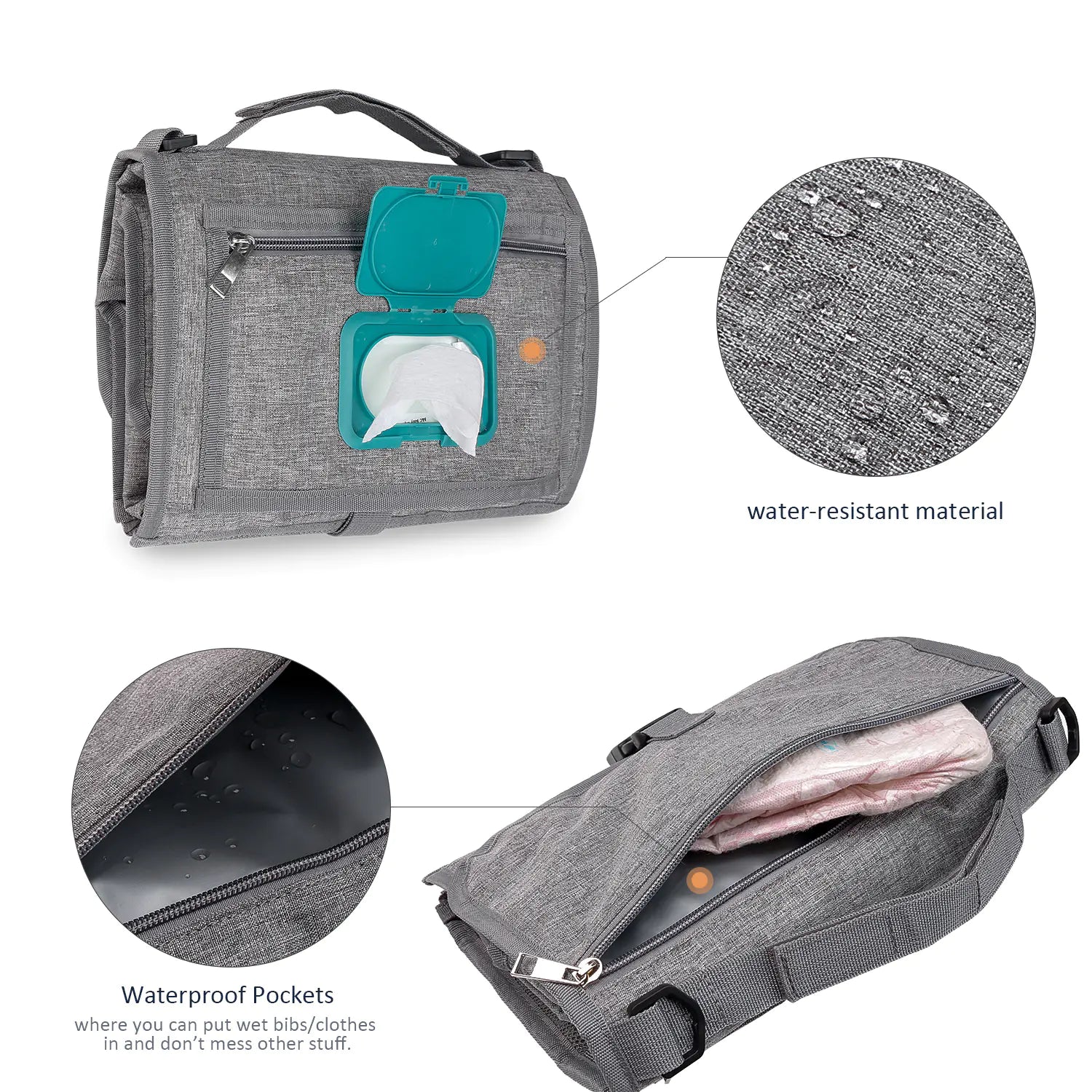 Portable Baby Changing Pad with Shoulder Strap & Pocket