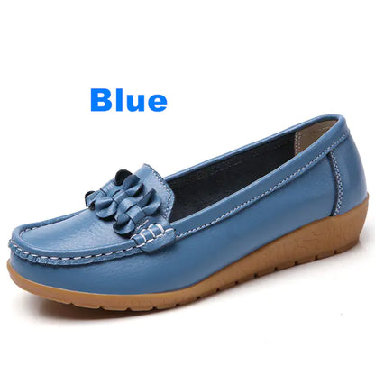 Genuine Leather Slip-On Flats with Bow for Women