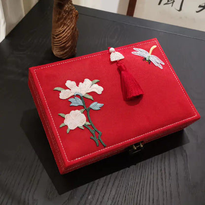Vintage Chinese Style Jewelry Box with Lock and Velvet