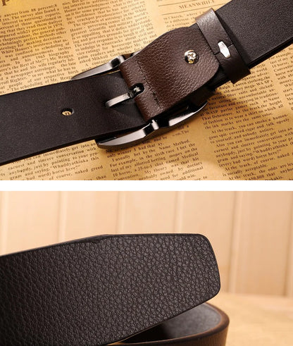 Black Leather Belt with Brown Buckle for Men