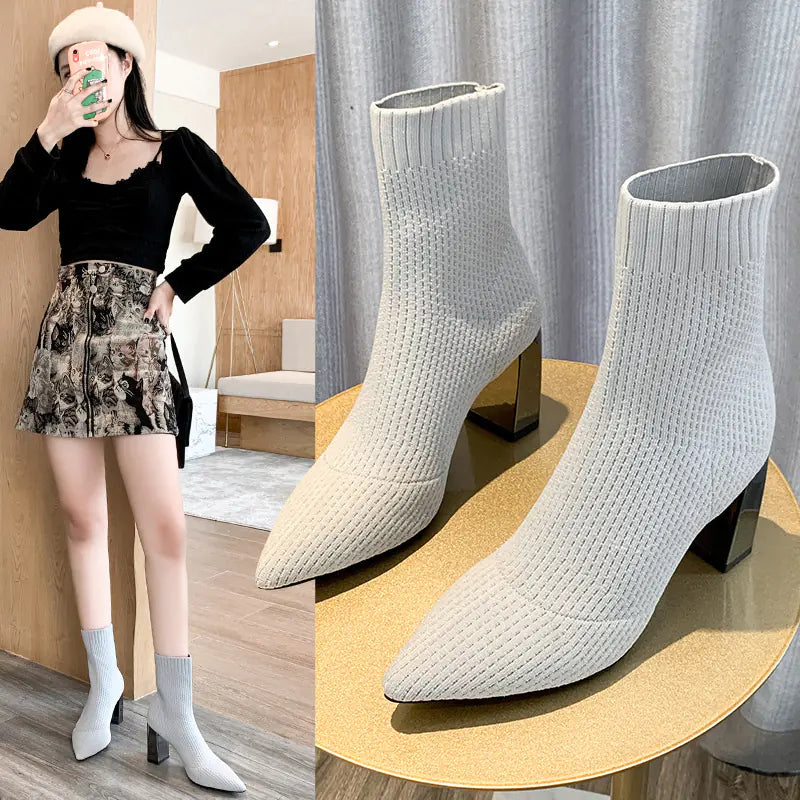 Women's Pointed High Heels Elastic Sock Boots for Fall
