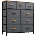 Dresser for Bedroom with 9 Drawers Fabric Storage Dresser Closet Dresser & Chest of Drawers for Living Room Closets - Sturdy Steel Frame Wooden Top & Easy Pull Fabric Bins(Dark Grey)