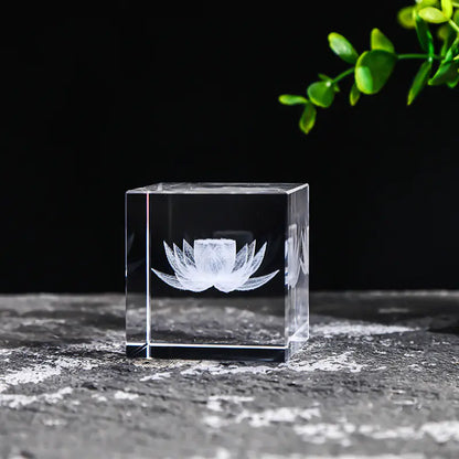 Crystal Cube with Inner Carving of Moon and Clouds