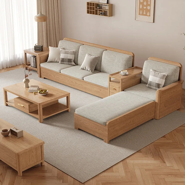 Nordic ash wood solid wood sofa combination fabric sofa modern simple large and small apartment living room