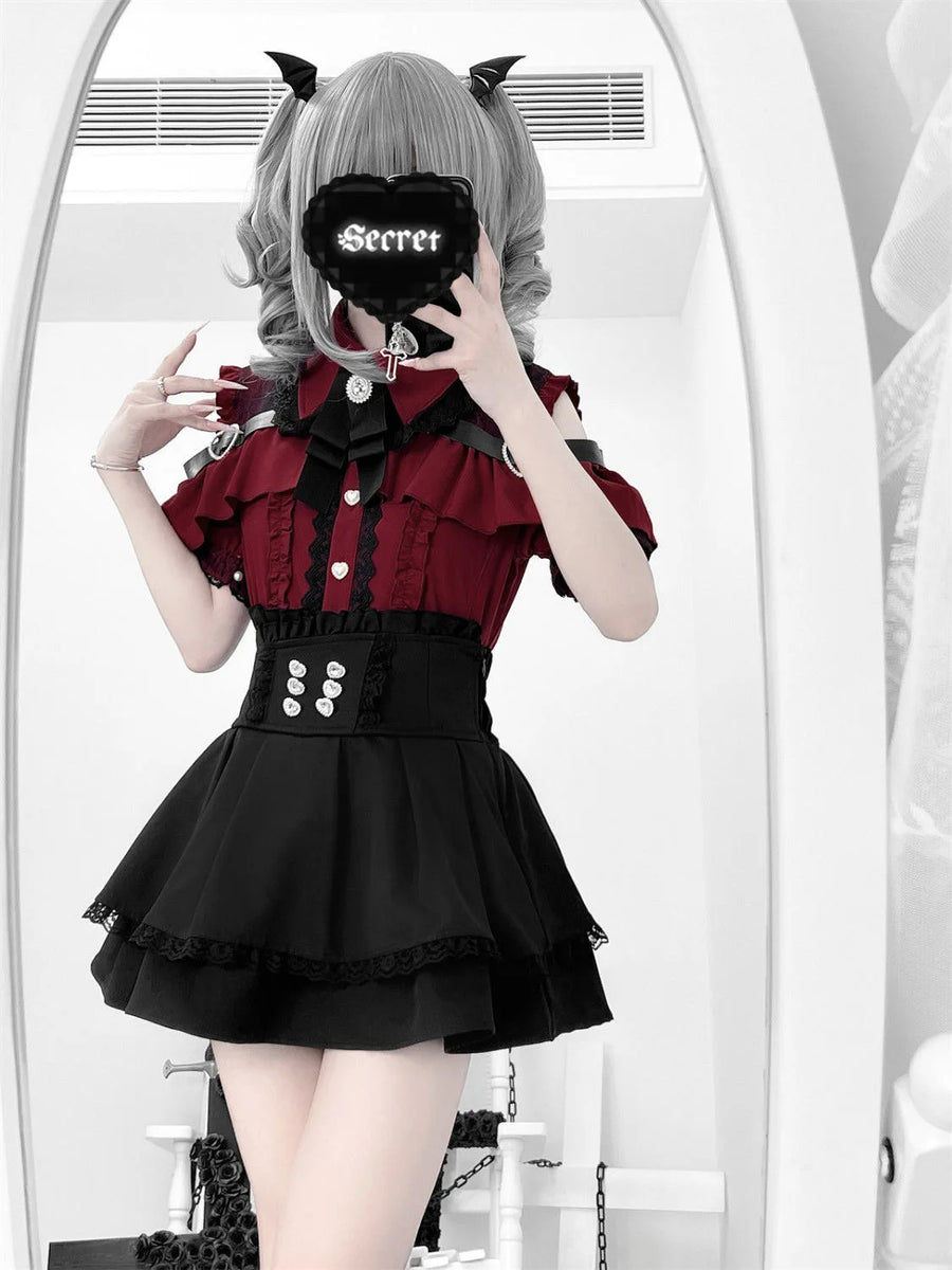 k Academia Sweet Heart Encounter JK orm Two-piece Set Spring Autumn Japanese Sle Girl k oulder Exposure irt p...