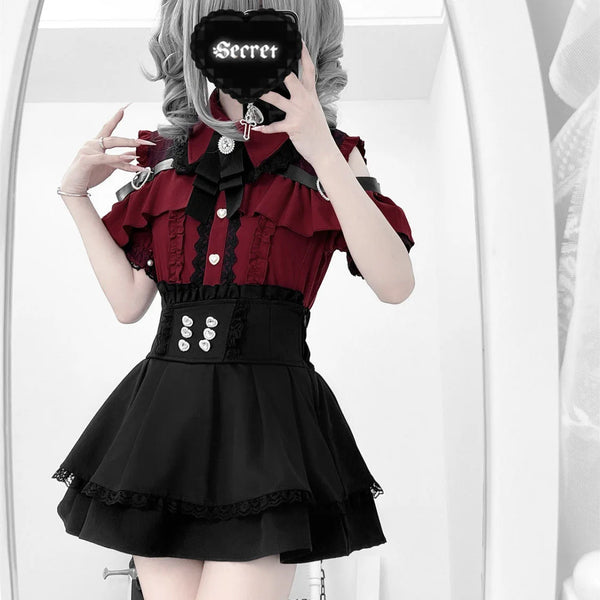 k Academia Sweet Heart Encounter JK orm Two-piece Set Spring Autumn Japanese Sle Girl k oulder Exposure irt p...