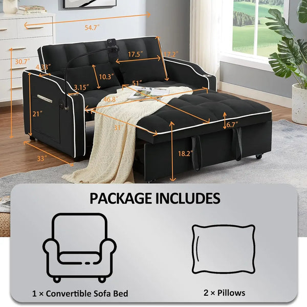 %a 3 in 1 Sleeper Sofa Couch Bed,Velvet Convertible Loveseat Sleeper Sofa Bed,Pull Out Sofa Bed With USB Port & Ashtray