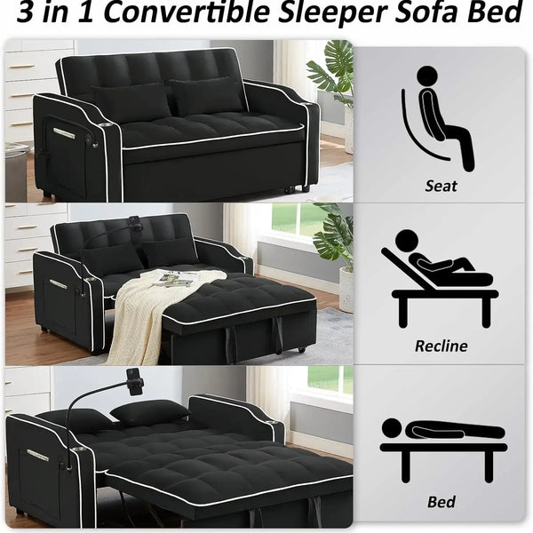 %a 3 in 1 Sleeper Sofa Couch Bed,Velvet Convertible Loveseat Sleeper Sofa Bed,Pull Out Sofa Bed With USB Port & Ashtray