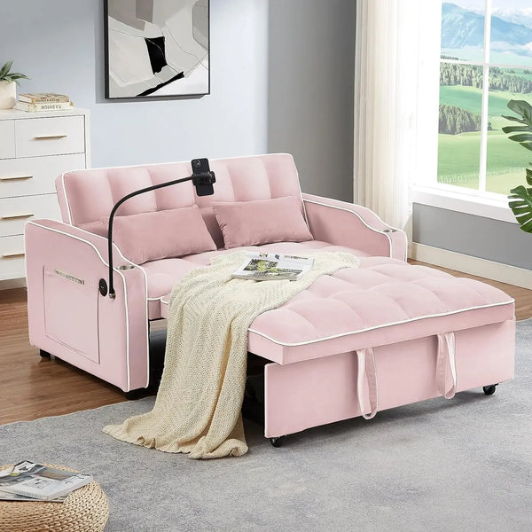 %a 3 in 1 Sleeper Sofa Couch Bed,Velvet Convertible Loveseat Sleeper Sofa Bed,Pull Out Sofa Bed With USB Port & Ashtray