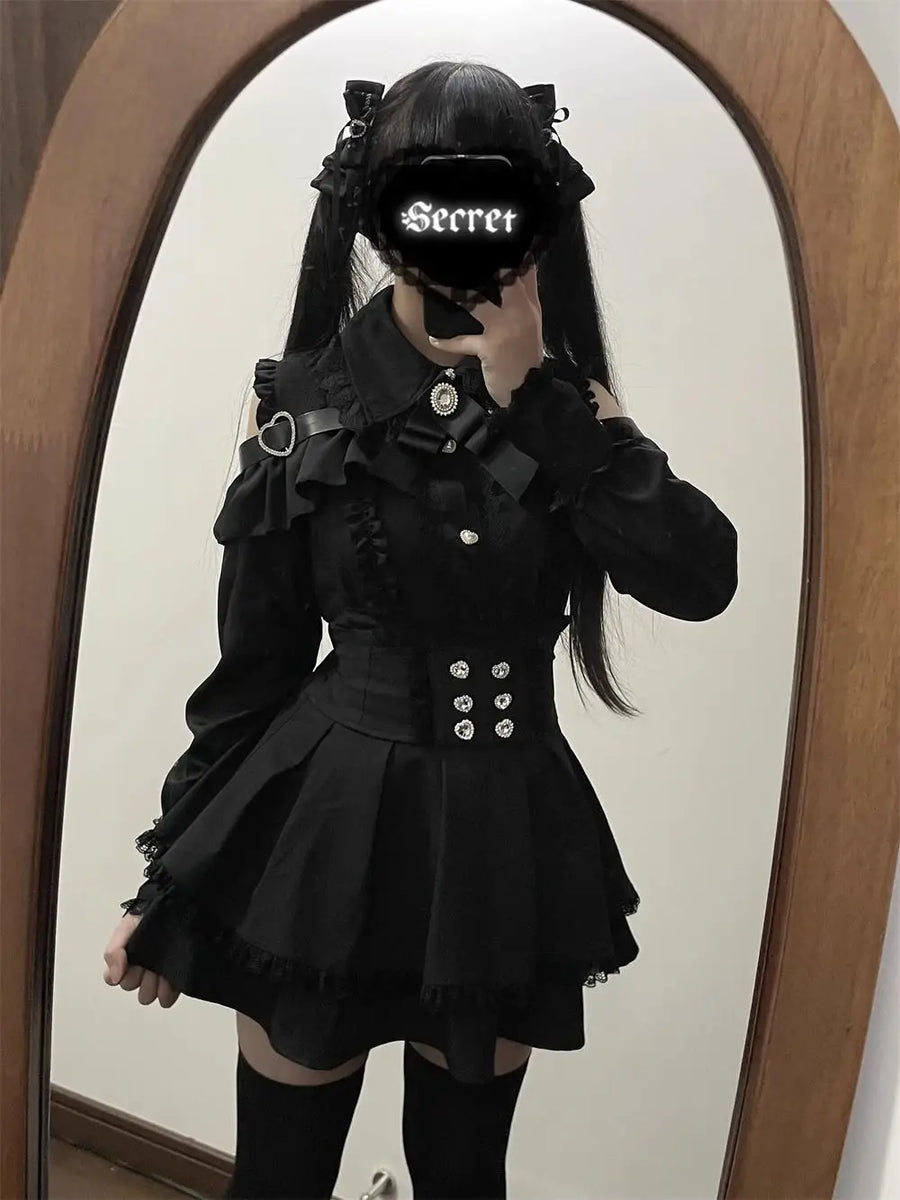 k Academia Sweet Heart Encounter JK orm Two-piece Set Spring Autumn Japanese Sle Girl k oulder Exposure irt p...