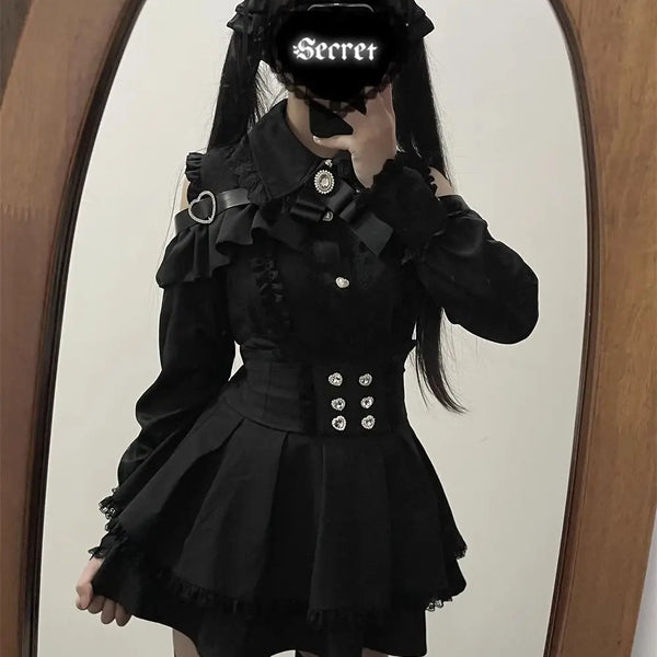 k Academia Sweet Heart Encounter JK orm Two-piece Set Spring Autumn Japanese Sle Girl k oulder Exposure irt p...