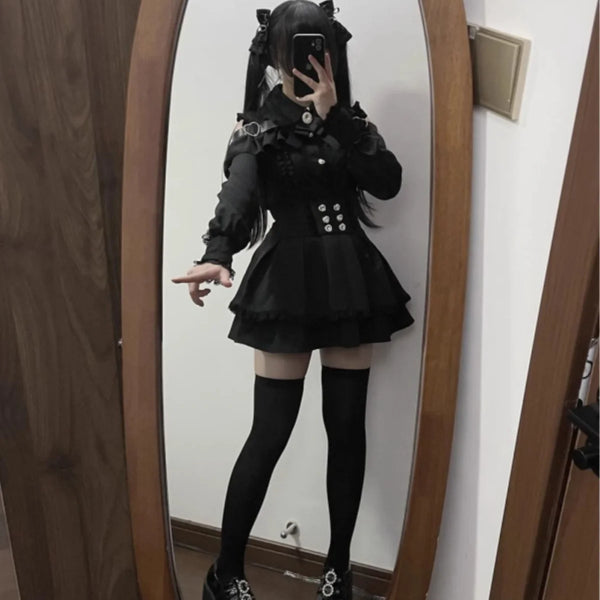 k Academia Sweet Heart Encounter JK orm Two-piece Set Spring Autumn Japanese Sle Girl k oulder Exposure irt p...