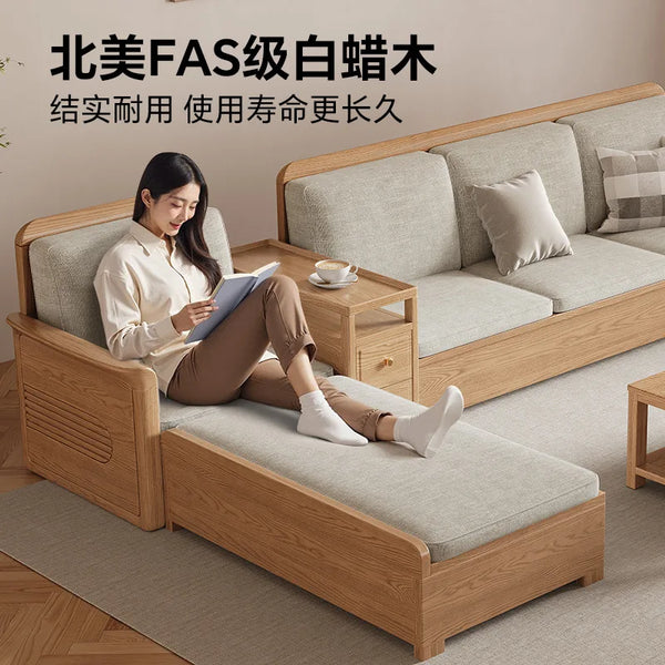 Nordic ash wood solid wood sofa combination fabric sofa modern simple large and small apartment living room