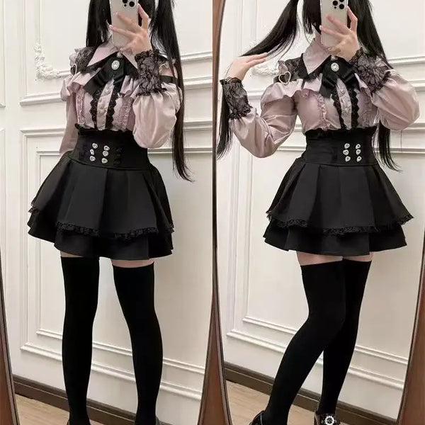 k Academia Sweet Heart Encounter JK orm Two-piece Set Spring Autumn Japanese Sle Girl k oulder Exposure irt p...