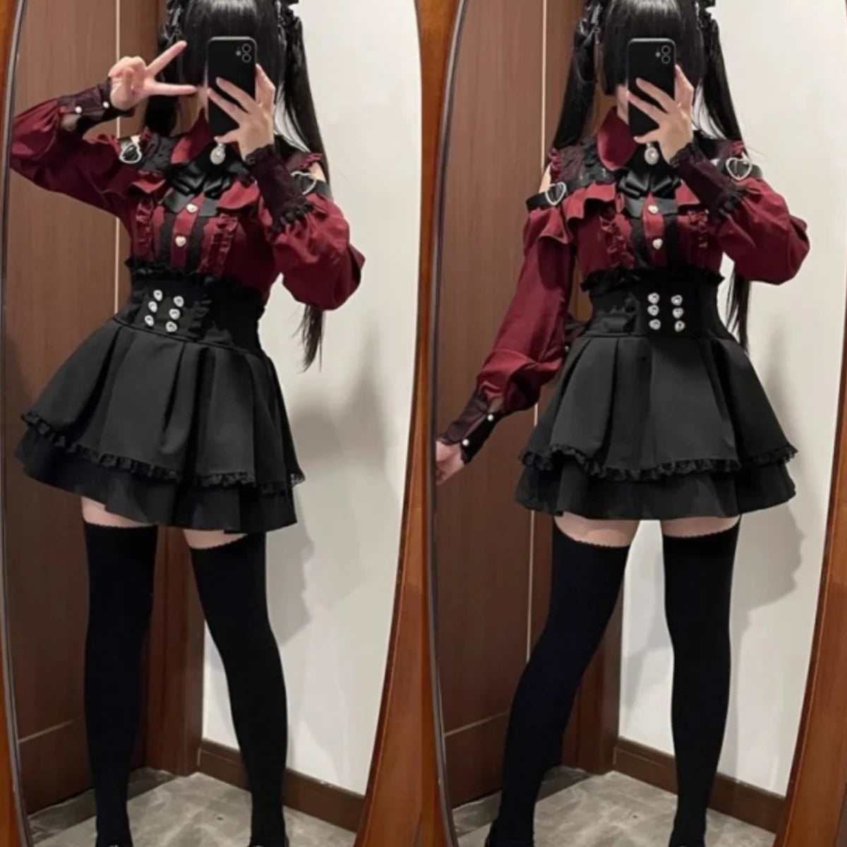 k Academia Sweet Heart Encounter JK orm Two-piece Set Spring Autumn Japanese Sle Girl k oulder Exposure irt p...