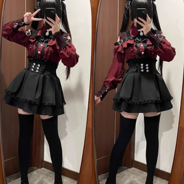 k Academia Sweet Heart Encounter JK orm Two-piece Set Spring Autumn Japanese Sle Girl k oulder Exposure irt p...