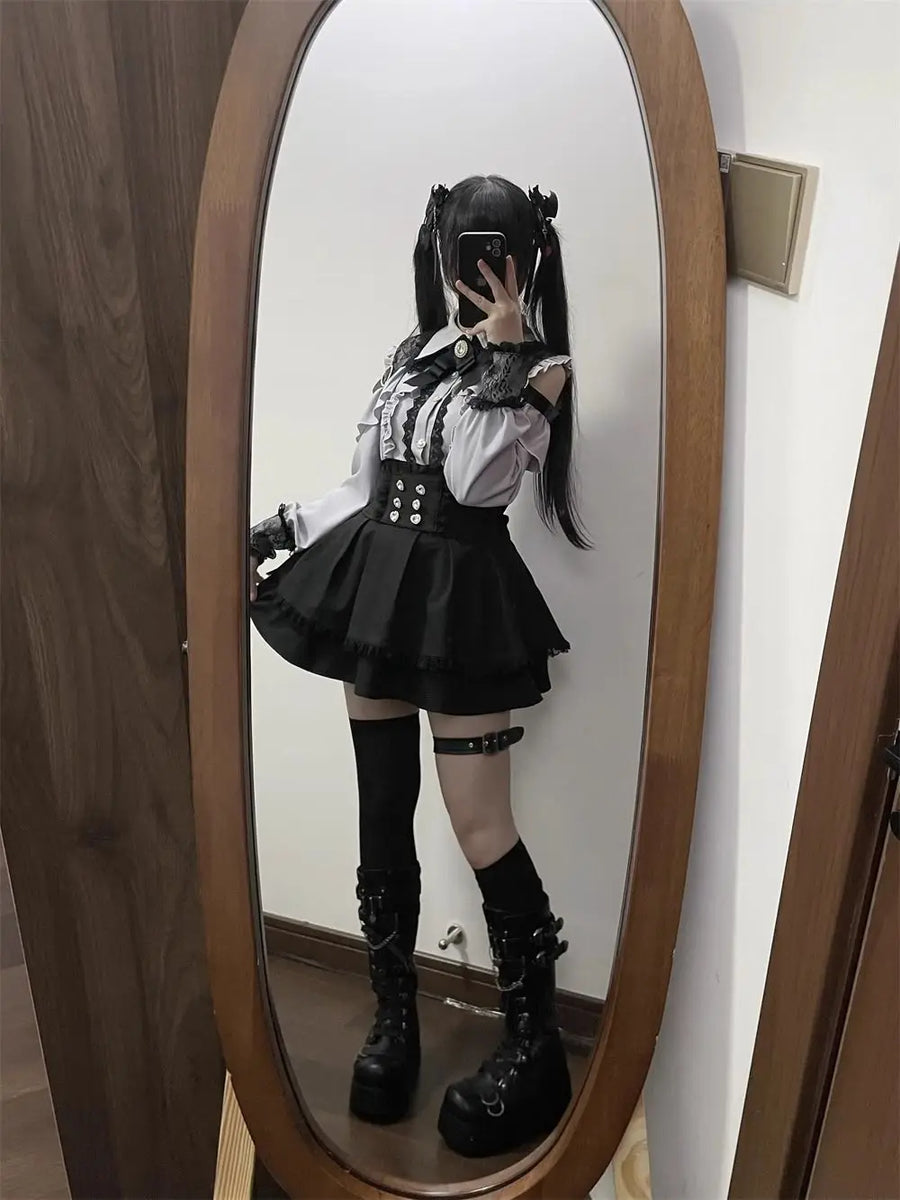 k Academia Sweet Heart Encounter JK orm Two-piece Set Spring Autumn Japanese Sle Girl k oulder Exposure irt p...