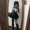  Gray blue shirt + black skirt