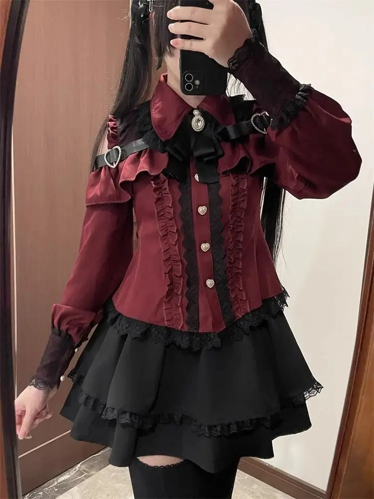 k Academia Sweet Heart Encounter JK orm Two-piece Set Spring Autumn Japanese Sle Girl k oulder Exposure irt p...