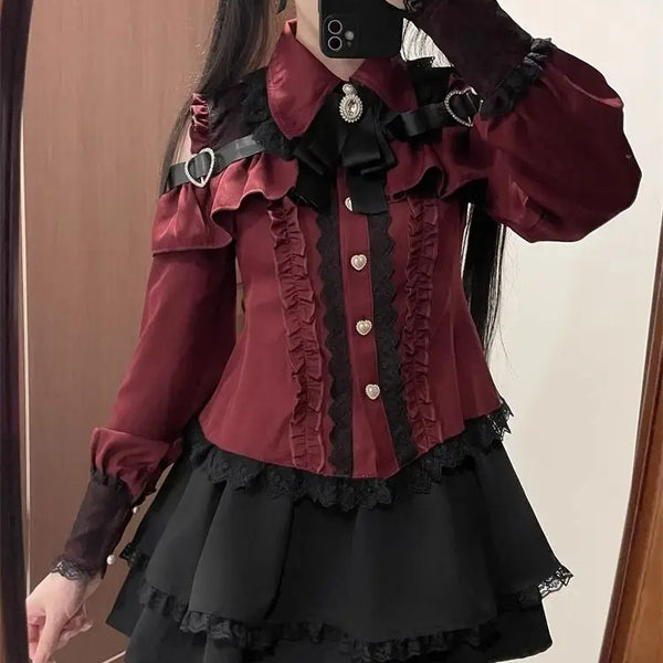 k Academia Sweet Heart Encounter JK orm Two-piece Set Spring Autumn Japanese Sle Girl k oulder Exposure irt p...