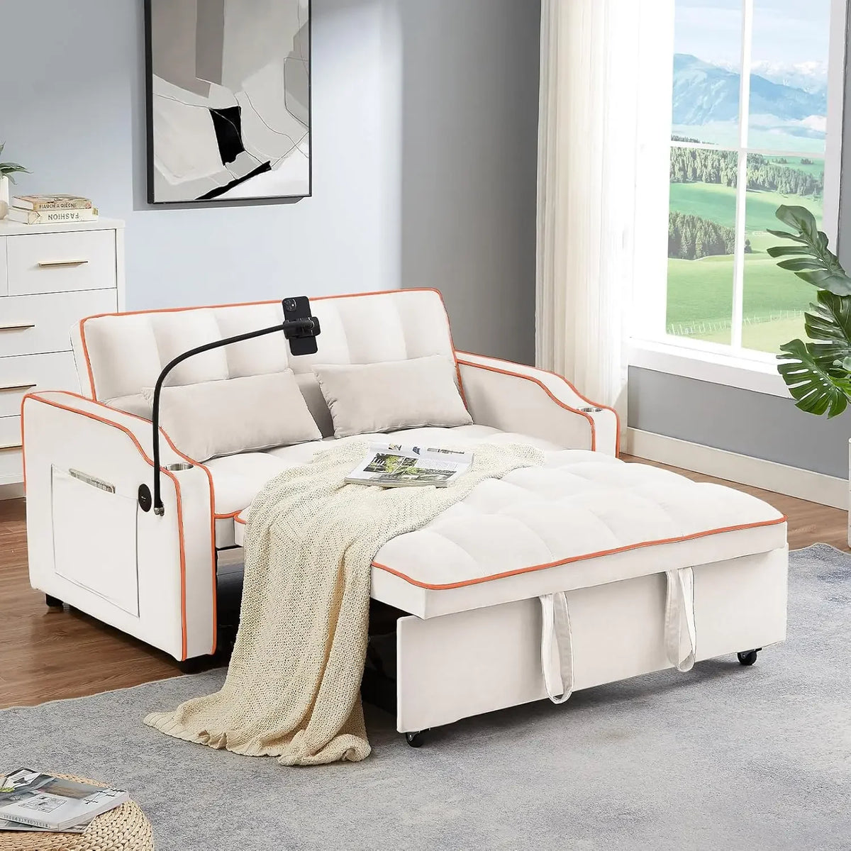 %a 3 in 1 Sleeper Sofa Couch Bed,Velvet Convertible Loveseat Sleeper Sofa Bed,Pull Out Sofa Bed With USB Port & Ashtray