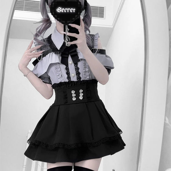 k Academia Sweet Heart Encounter JK orm Two-piece Set Spring Autumn Japanese Sle Girl k oulder Exposure irt p...