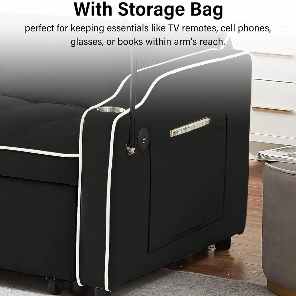 %a 3 in 1 Sleeper Sofa Couch Bed,Velvet Convertible Loveseat Sleeper Sofa Bed,Pull Out Sofa Bed With USB Port & Ashtray