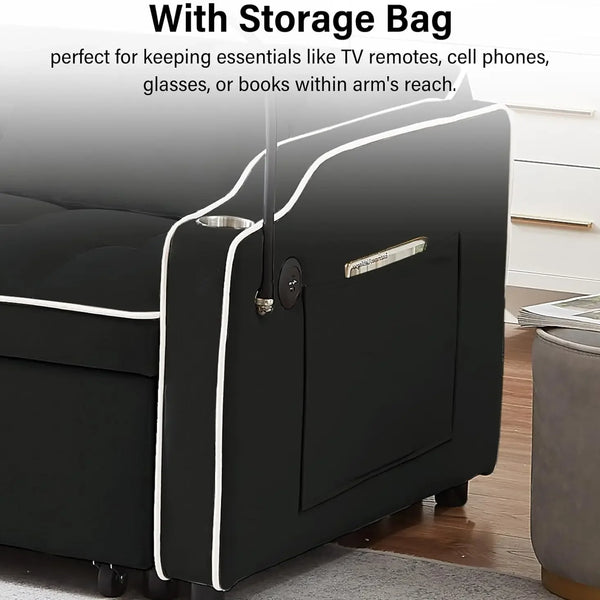 %a 3 in 1 Sleeper Sofa Couch Bed,Velvet Convertible Loveseat Sleeper Sofa Bed,Pull Out Sofa Bed With USB Port & Ashtray