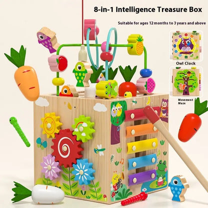 Wooden Multifunctional Puzzle Beads Treasure Box for Kids