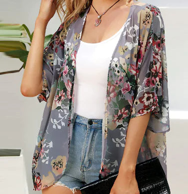 Chiffon Open Cardigan with 3D Digital Print (One Piece)
