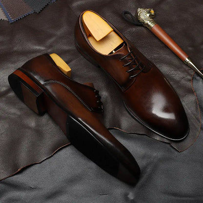 Men's British Leather Pointed Toe Lace-up Shoes