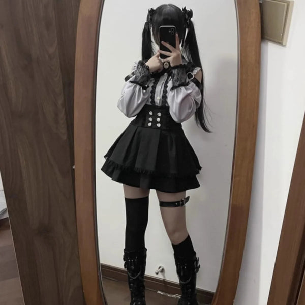k Academia Sweet Heart Encounter JK orm Two-piece Set Spring Autumn Japanese Sle Girl k oulder Exposure irt p...