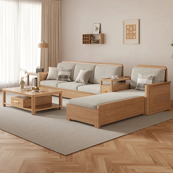 Nordic ash wood solid wood sofa combination fabric sofa modern simple large and small apartment living room